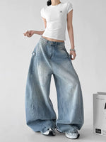 High Waisted Wide Leg Denim Pants 2