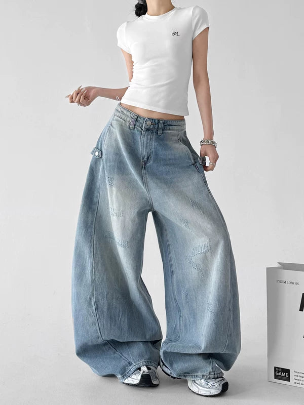 High Waisted Wide Leg Denim Pants 2