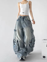 Wide Leg Denim Cargo Pants 4