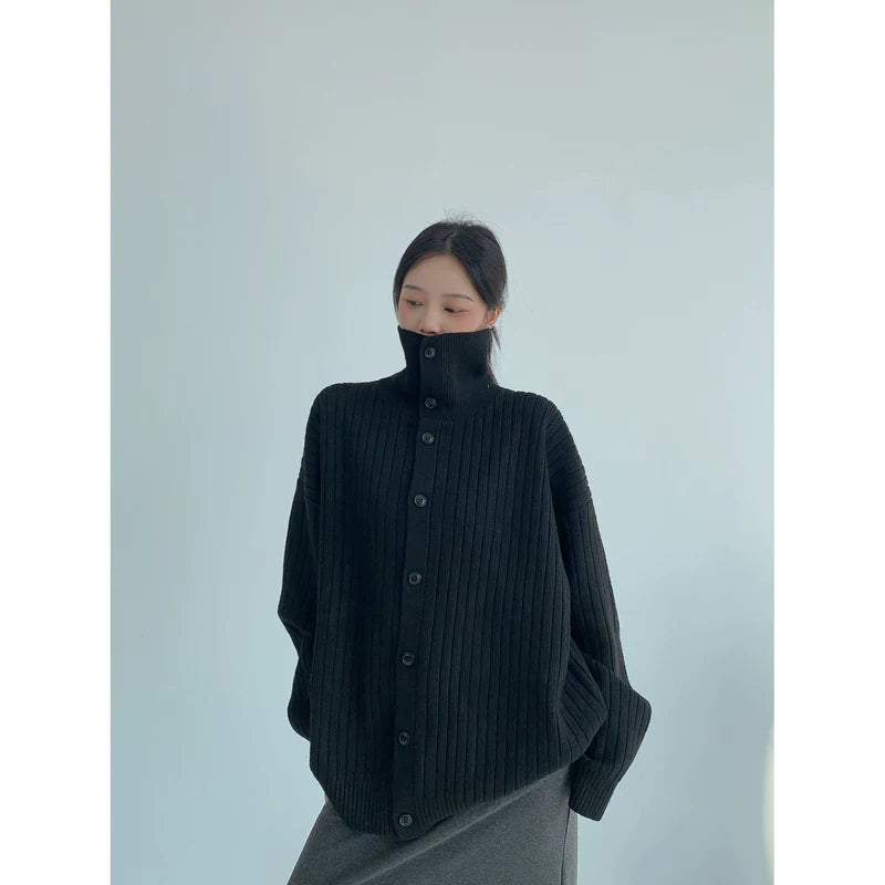 ,24156:28341,6168737759871,24156:28341,6168737759872,24156:28341,6168737759873,24156:28341,6168737759874,6168737759871,6168737759872,6168737759873,6168737759874, Ribbed Stand Collar Button Front Sweater Cardigan