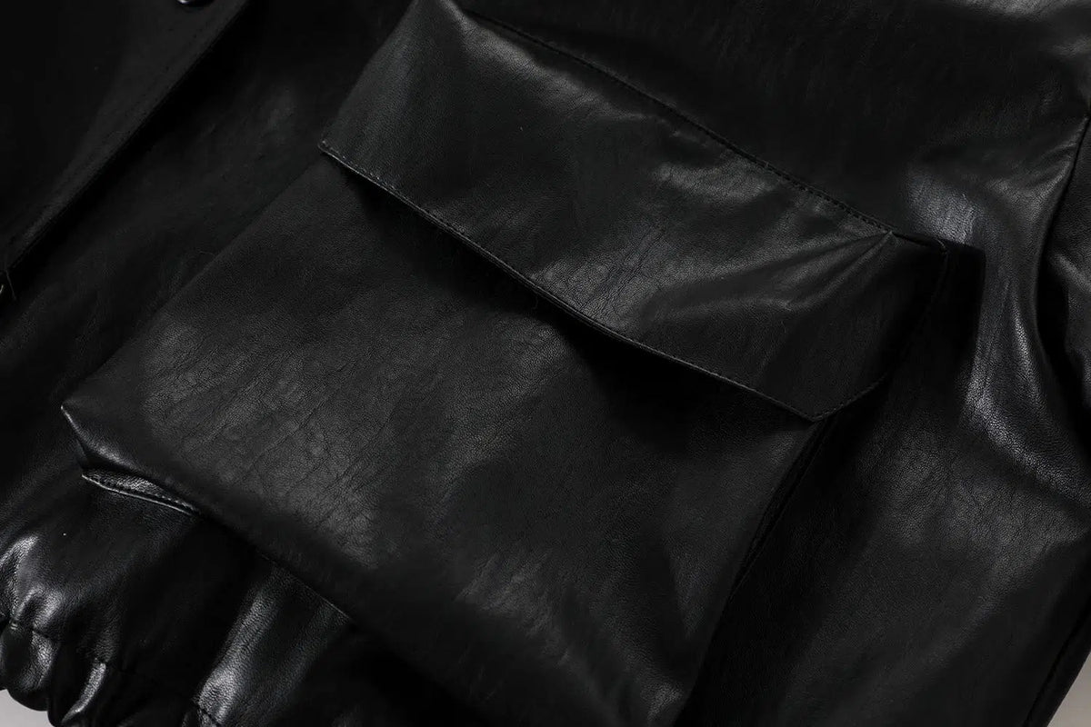 Faux Fur Collar Faux Leather Coat