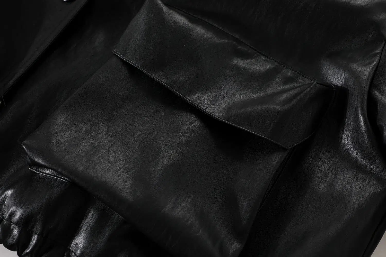 Faux Fur Collar Faux Leather Coat