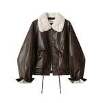 Faux Fur Collar Faux Leather Coat
