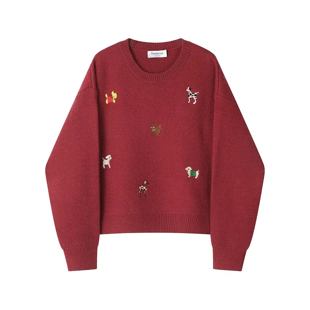 Dog Embroidery Knitwear Sweater