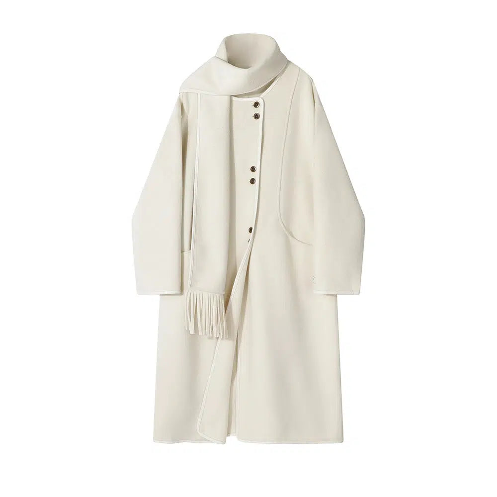 Fringed Scarf Wool Coat