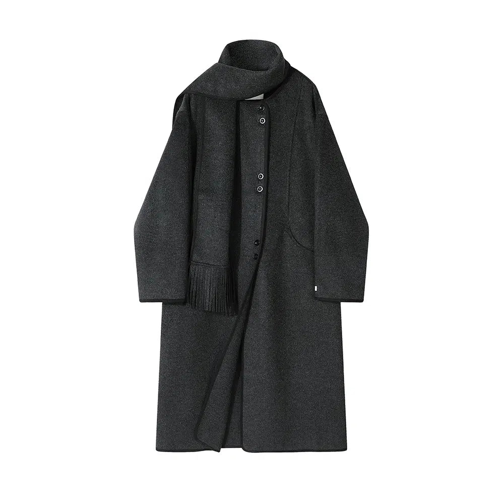 Fringed Scarf Wool Coat