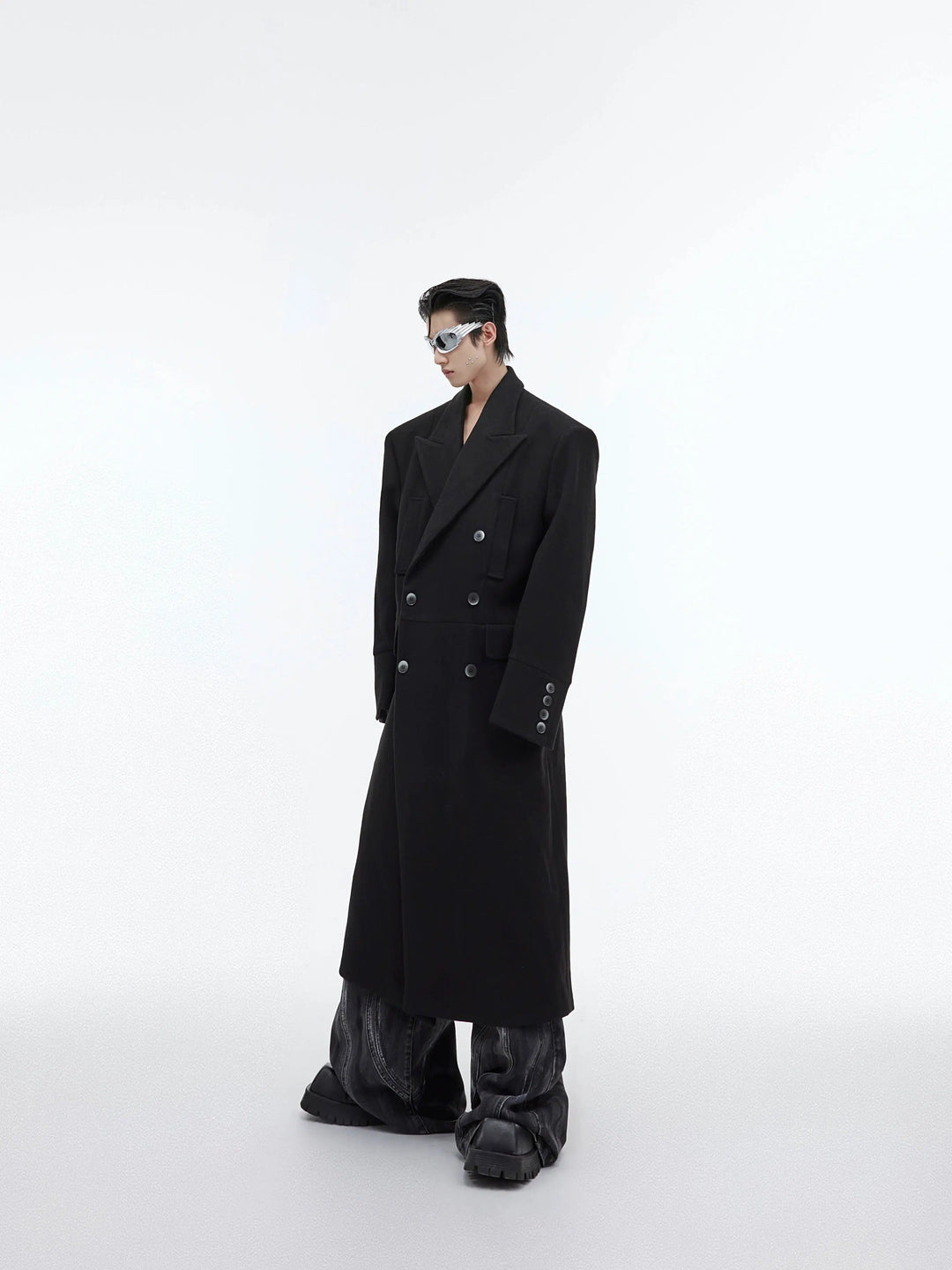 Wool Shoulder Pad Long Windbreaker