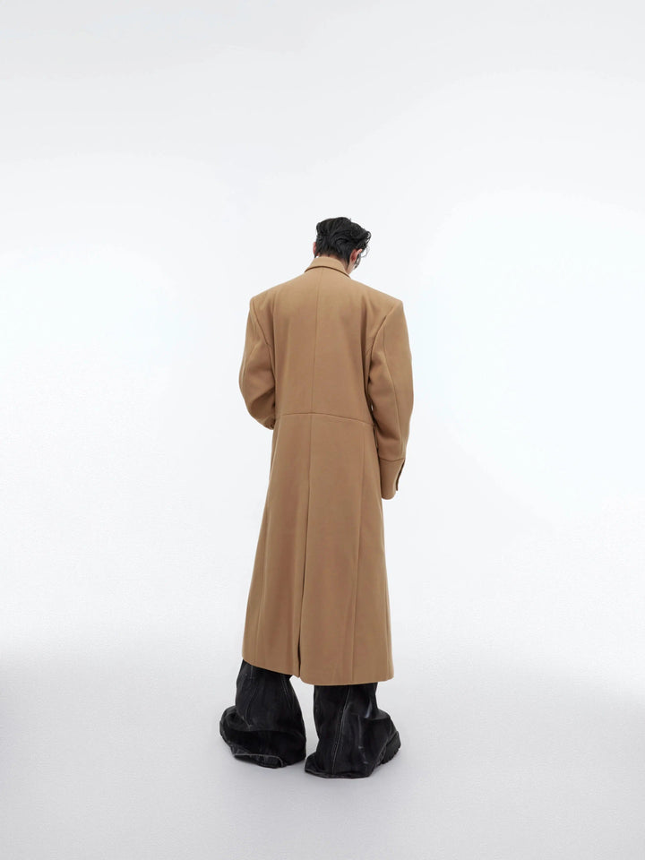 Wool Shoulder Pad Long Windbreaker