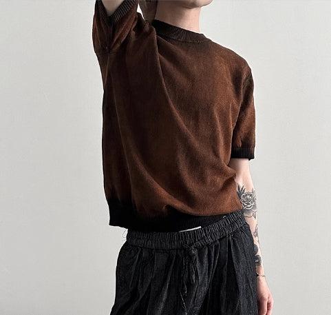 Woolen Gradient Short Sleeve Knit T-shirt