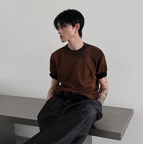 Woolen Gradient Short Sleeve Knit T-shirt