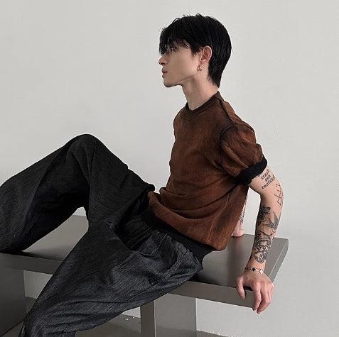 Woolen Gradient Short Sleeve Knit T-shirt