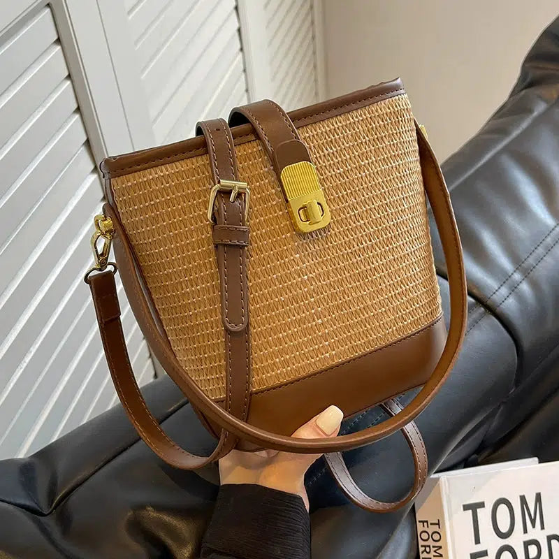 Woven Leather Bucket Bag