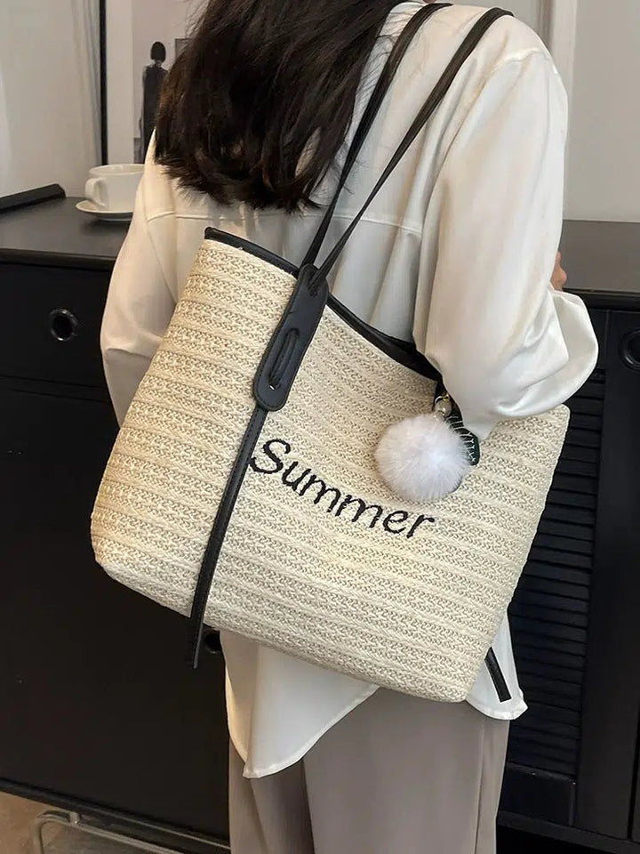 Woven Straw Bucket Shoulder Bag