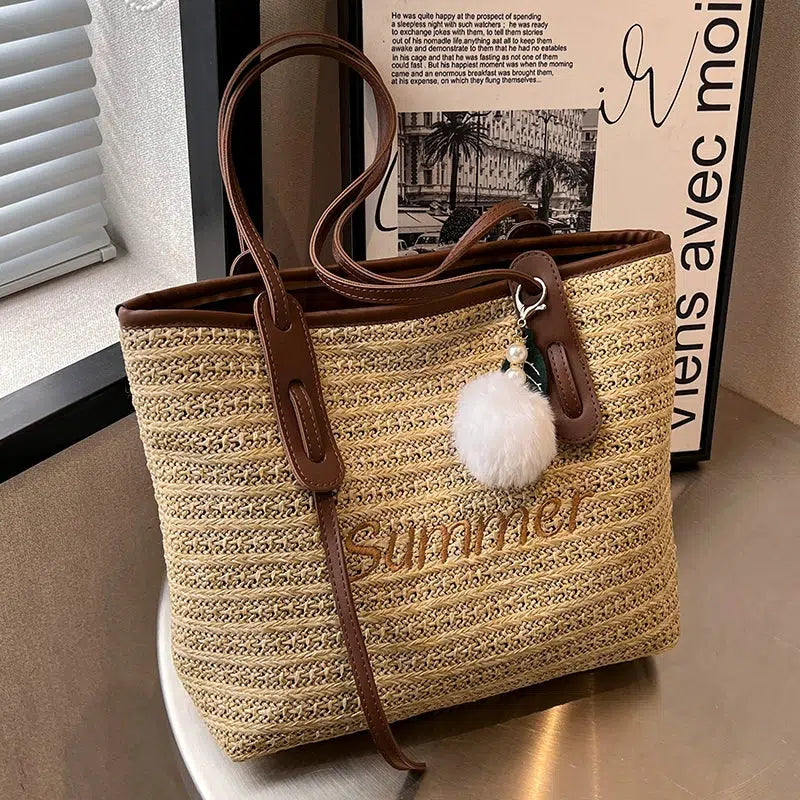 Woven Straw Bucket Shoulder Bag