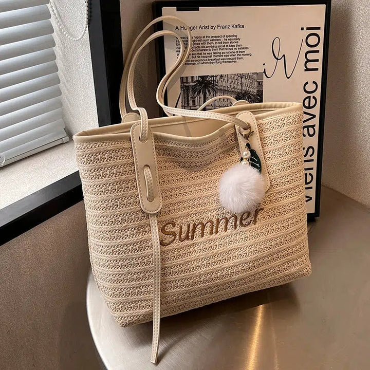 Woven Straw Bucket Shoulder Bag