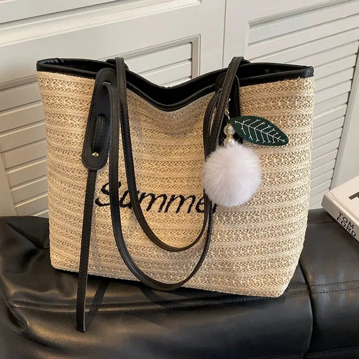 Woven Straw Bucket Shoulder Bag