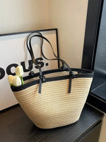 Woven Straw Leather Straps Tote Bag
