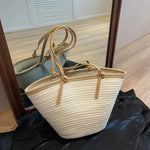 Woven Straw Leather Straps Tote Bag