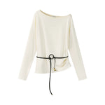 25410:30155,6185768006143,25410:30155,6185768006144,6185768006143,6185768006144, Long Sleeve Pullover Top with Waist Tie