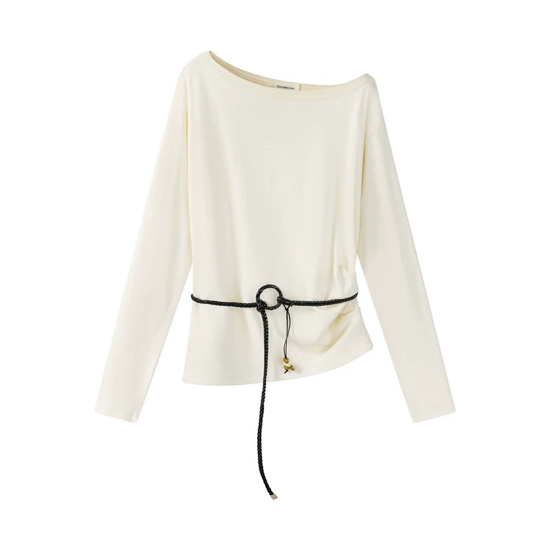 25410:30155,6185768006143,25410:30155,6185768006144,6185768006143,6185768006144, Long Sleeve Pullover Top with Waist Tie