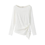 25963:28320,6021345029144,25963:28320,6021345029145,6021345029144,6021345029145, Asymmetrical Knot Front Long Sleeve Pullover Top