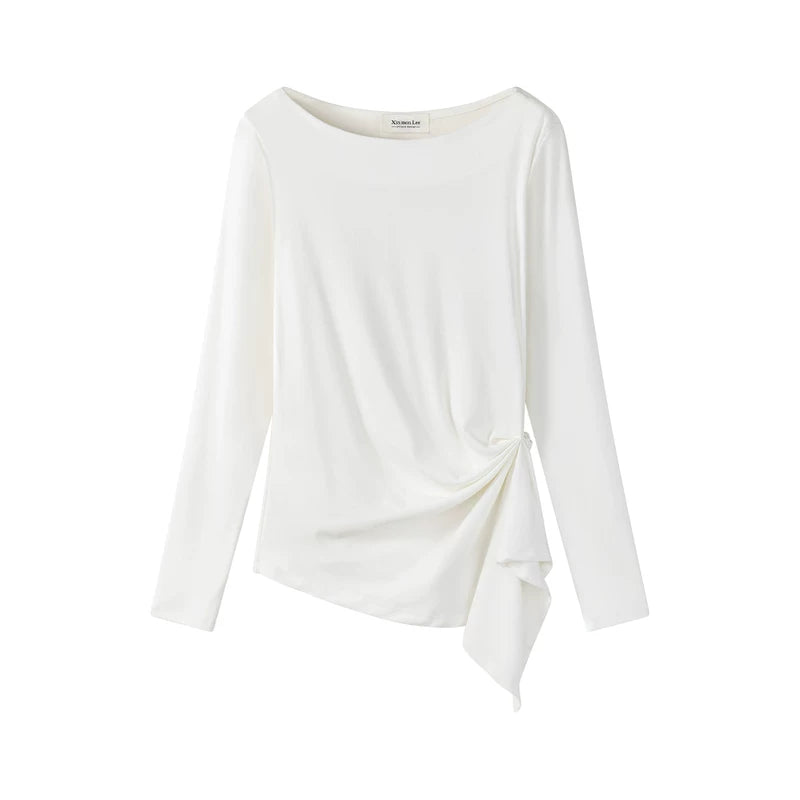 25963:28320,6021345029144,25963:28320,6021345029145,6021345029144,6021345029145, Asymmetrical Knot Front Long Sleeve Pullover Top