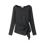 25963:40949591,6021345029146,25963:40949591,6021345029147,6021345029146,6021345029147, Asymmetrical Knot Front Long Sleeve Pullover Top