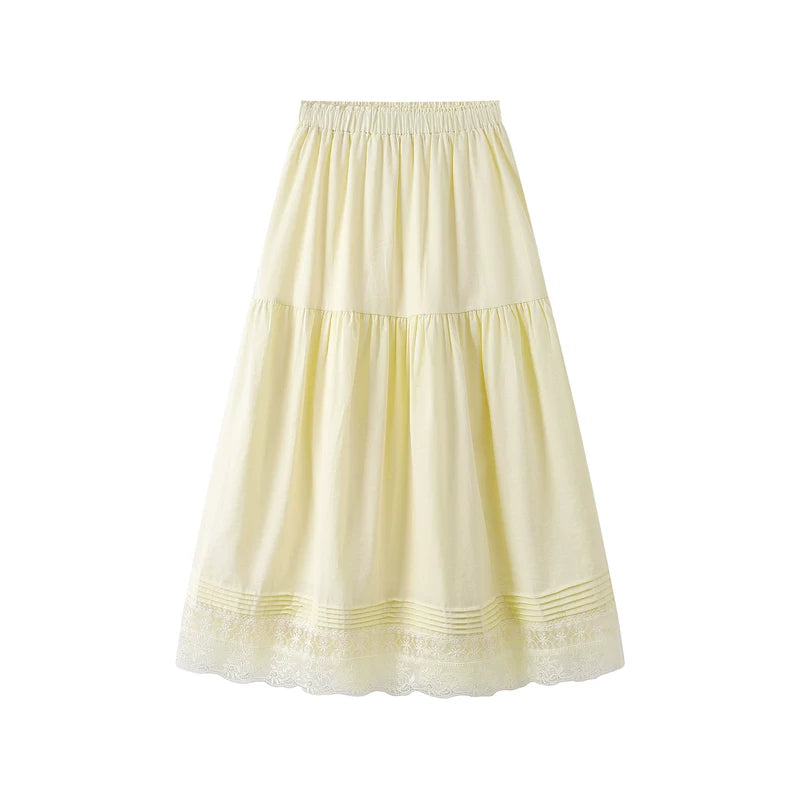 20206:30155,6186374239890,20206:30155,6186374239891,20206:30155,6186374239892,6186374239890,6186374239891,6186374239892, Elastic Waist Tiered Midi Skirt with Lace