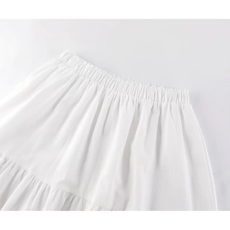 Elastic Waist Tiered Midi Skirt with Lace 3