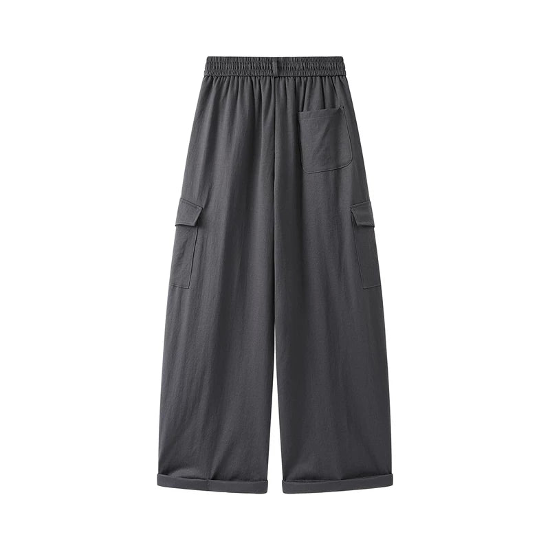 Wide-Leg Elastic Waist Cargo Work Pants 2