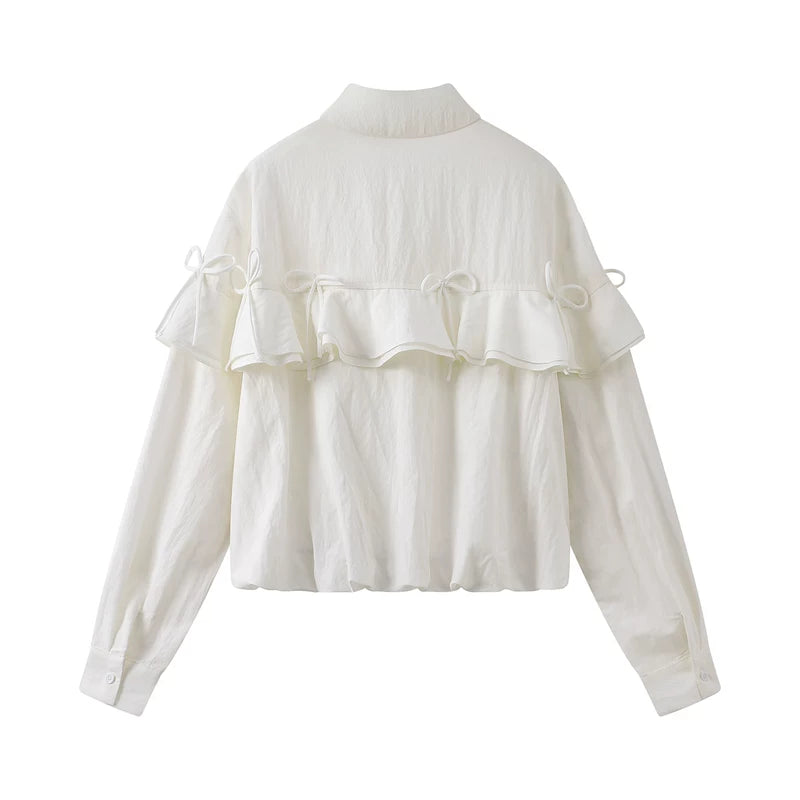 Ruffled Bow Detail Button-Up Blouse 2