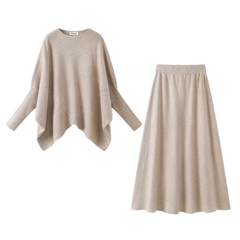 1627207:3309937,6183431090710,1627207:3309937,6183431090711,1627207:3309937,6183431090712,6183431090710,6183431090711,6183431090712, Batwing Sleeve Sweater and Knit Skirt Set