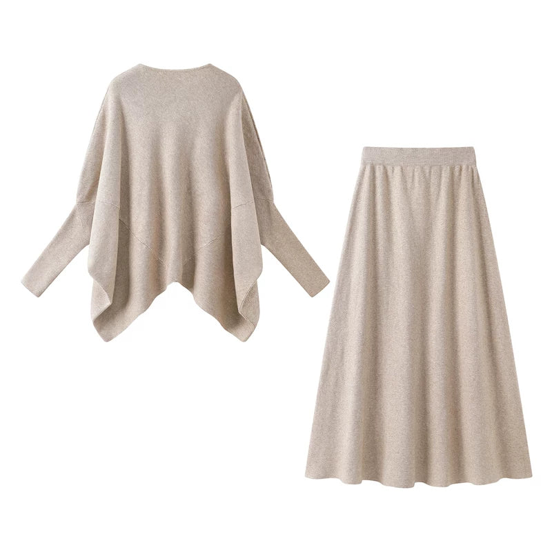Batwing Sleeve Sweater and Knit Skirt Set 2