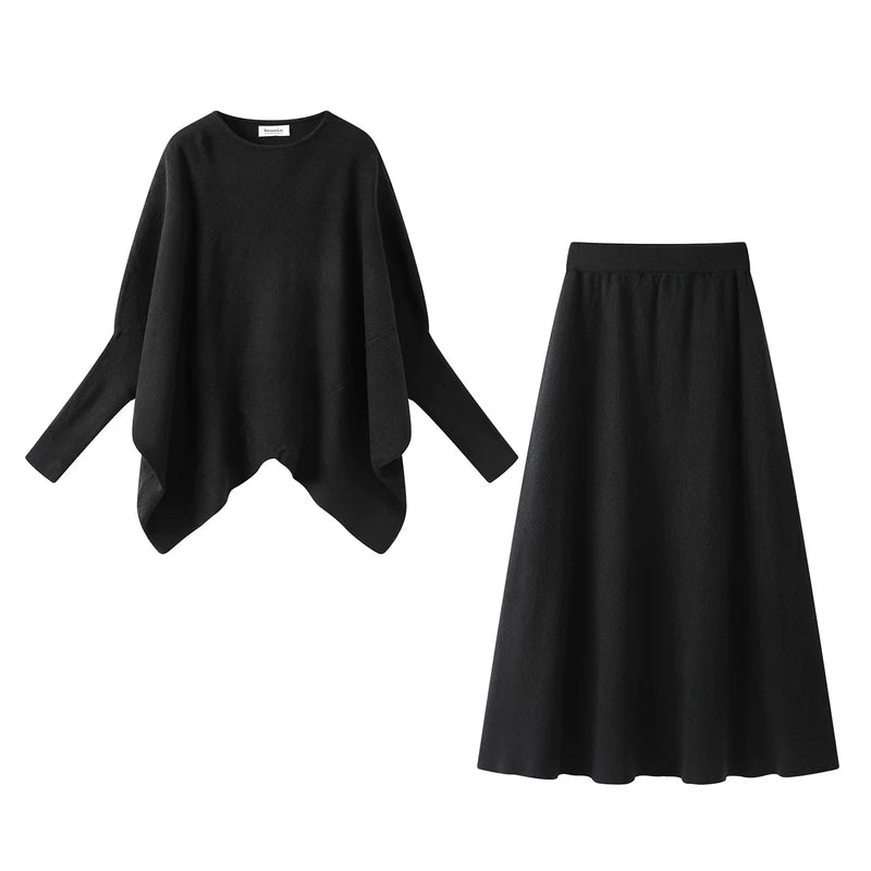 1627207:28341,6183431090704,1627207:28341,6183431090705,1627207:28341,6183431090706,6183431090704,6183431090705,6183431090706, Batwing Sleeve Sweater and Knit Skirt Set