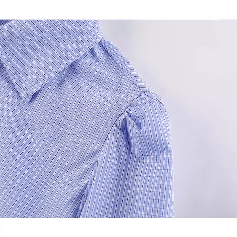 Plaid Tie Neck Button-Up Shirt Blouse 3