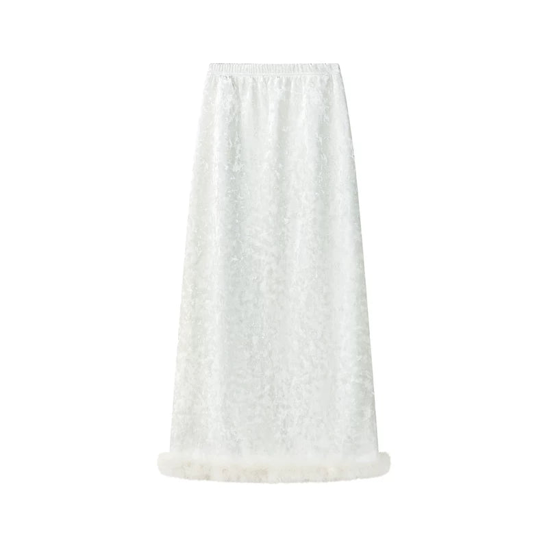 1627207:30155,6004509360111,1627207:30155,6004509360110,6004509360111,6004509360110, Velvet Midi Skirt with Fleece Lining