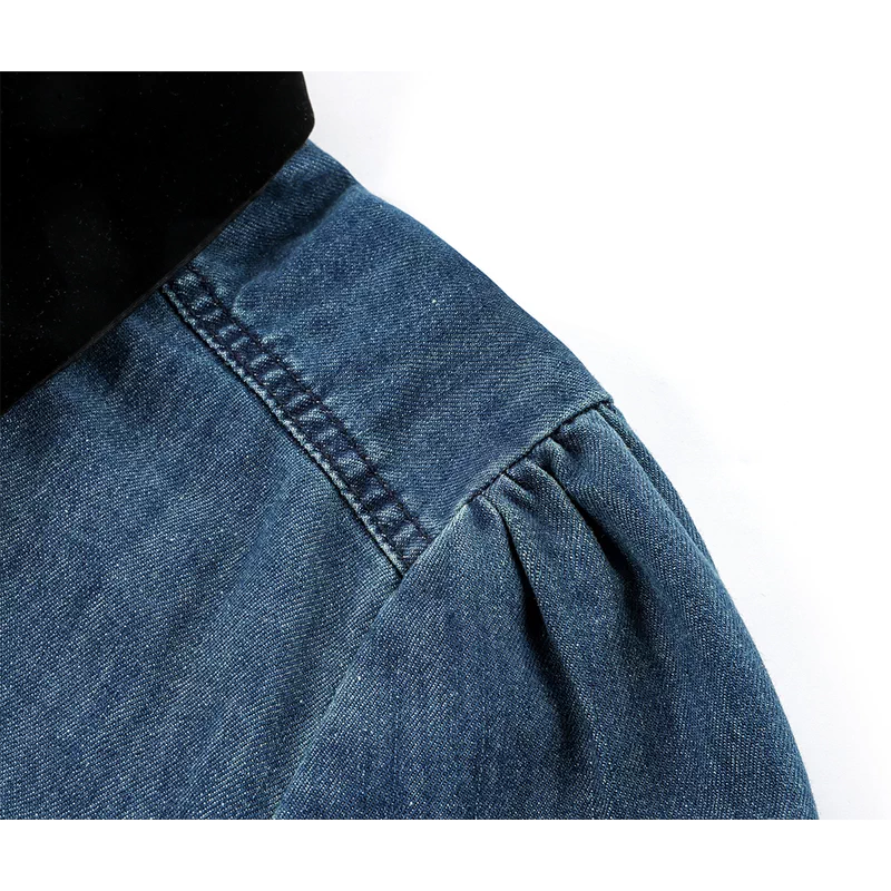 Bow Tie Denim Shirt with Contrast Collar 4