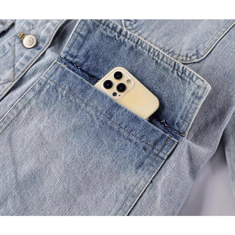 Oversized Denim Jacket with Contrast Collar 3