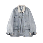 ,6192634918139,6192634918140, Oversized Denim Jacket with Contrast Collar