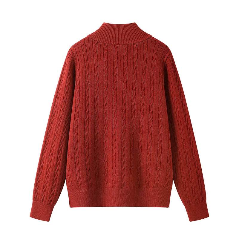 Cable Knit Stand Collar Zip Cardigan Sweater 2