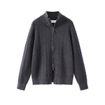 1627207:28334,6183406487056,1627207:28334,6183406487055,6183406487056,6183406487055, Cable Knit Stand Collar Zip Cardigan Sweater