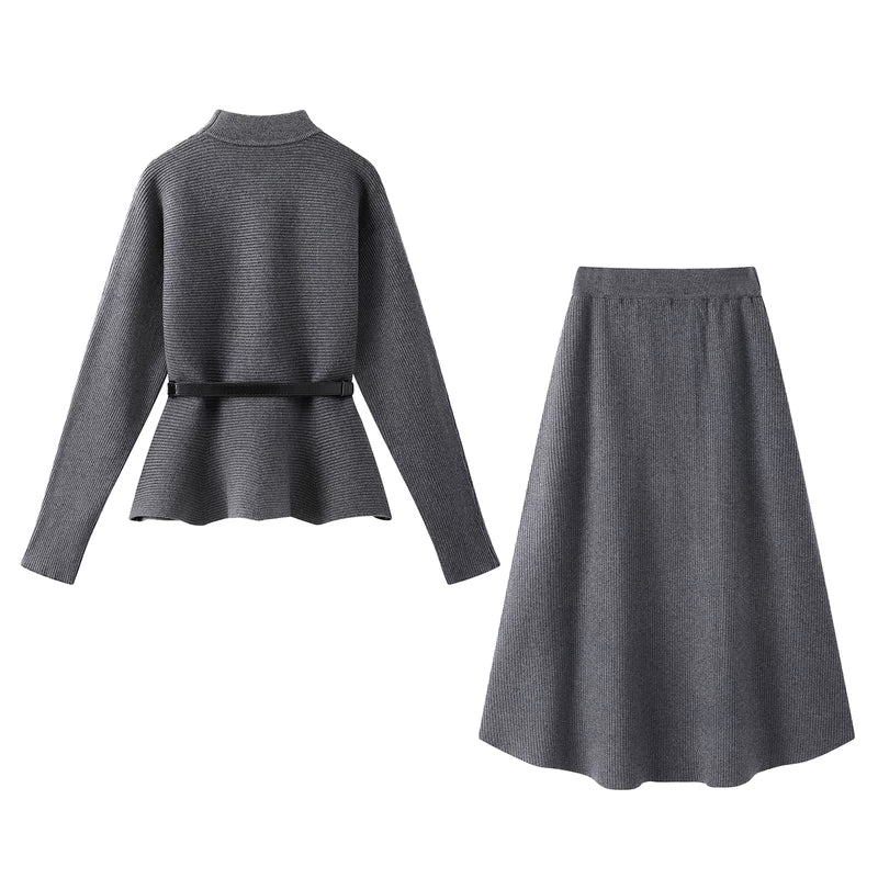 Knit Peplum Sweater and A-Line Skirt Set 2