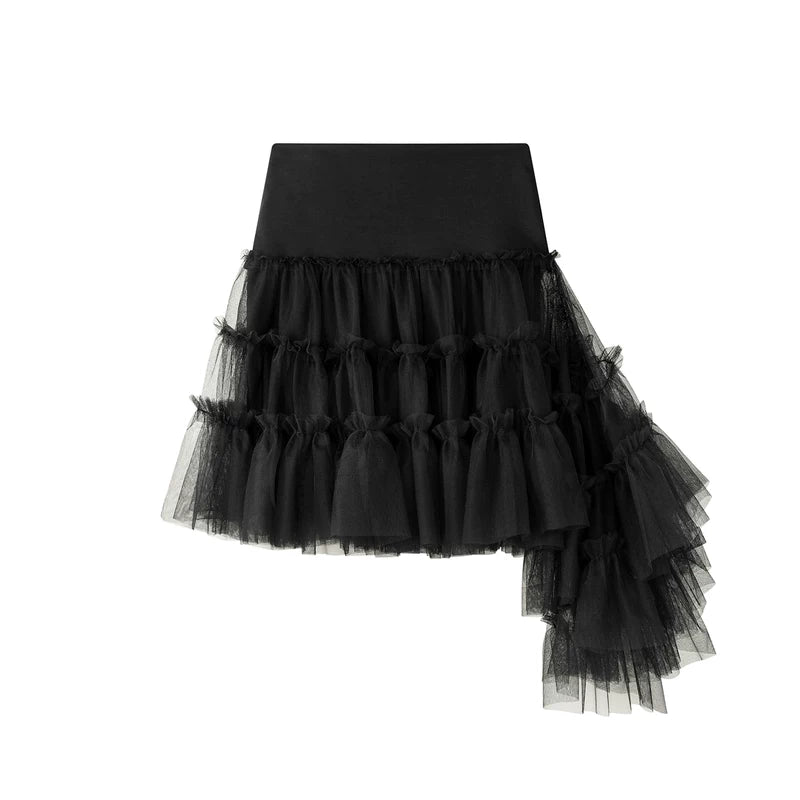 1627207:28341,6184951427033,1627207:28341,6184951427034,6184951427033,6184951427034, High Waisted Irregular Double Layer Mesh Skirt