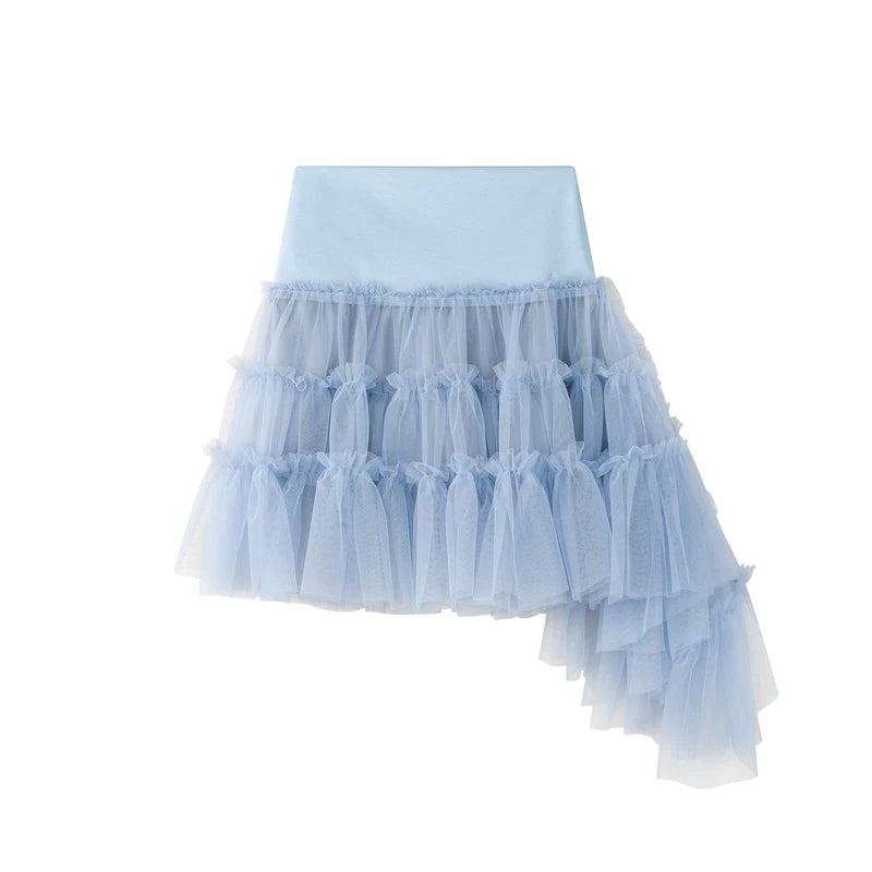 1627207:28338,6184951427035,1627207:28338,6184951427036,6184951427035,6184951427036, High Waisted Irregular Double Layer Mesh Skirt