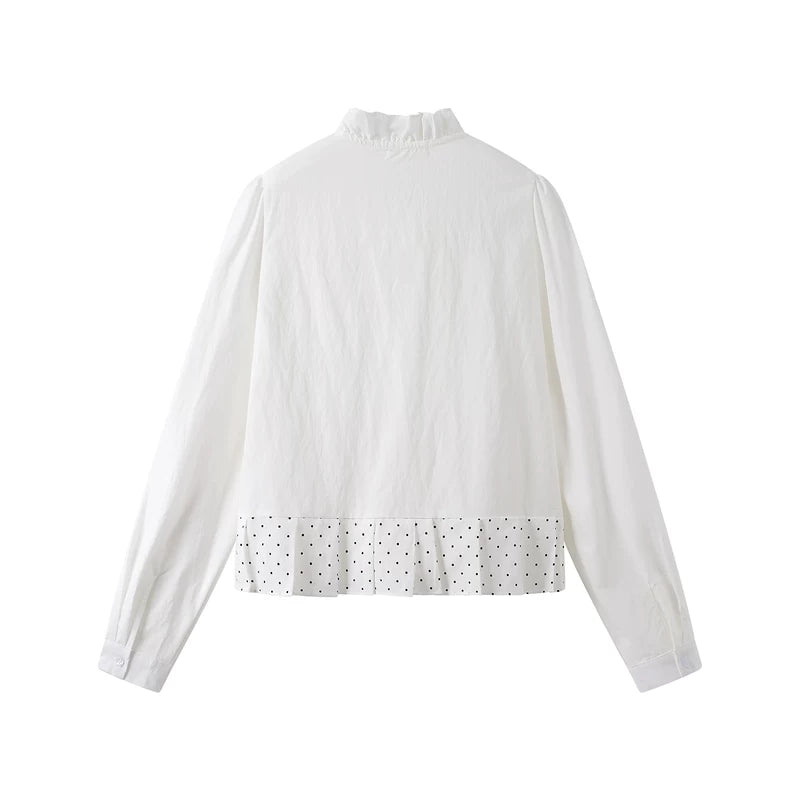 Lace Collar Pleated Polka Dot Hem Blouse 2