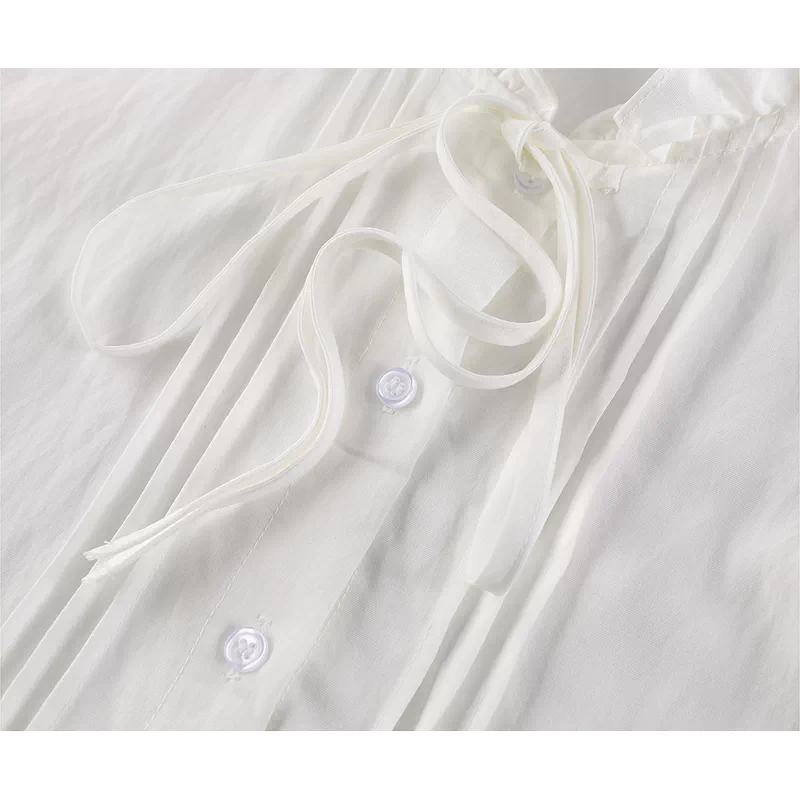 Lace Collar Pleated Polka Dot Hem Blouse 3