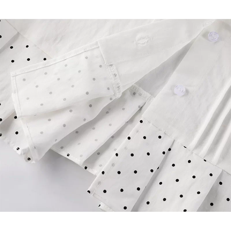 Lace Collar Pleated Polka Dot Hem Blouse 4