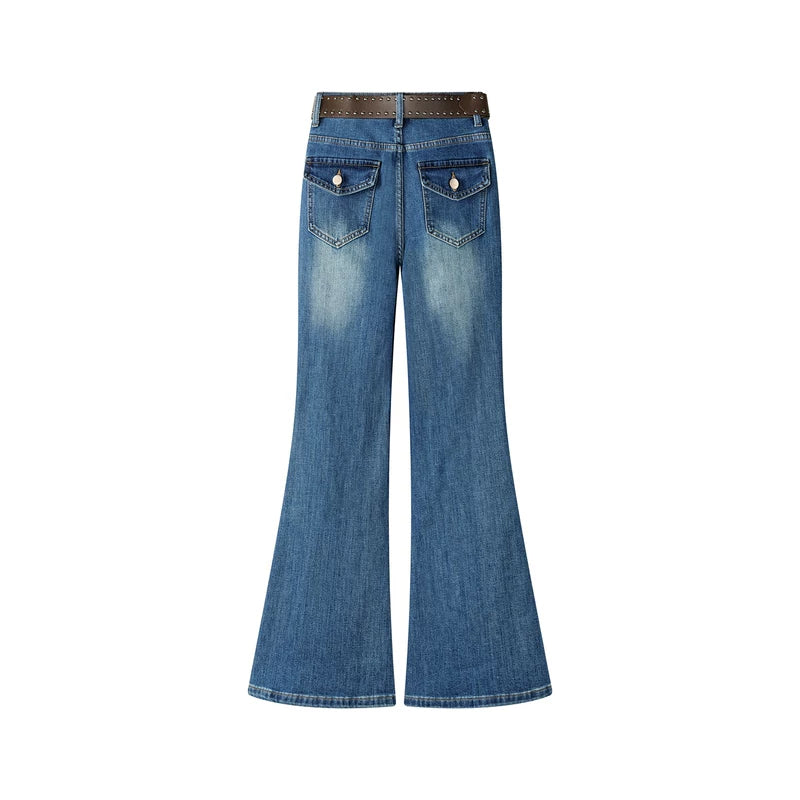 High Waist Distressed Denim Flare Pants 2
