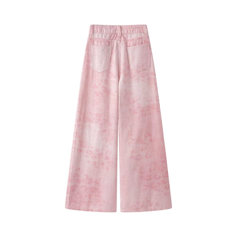 High Waisted Tie-Dye Wide Leg Jeans Pants 2