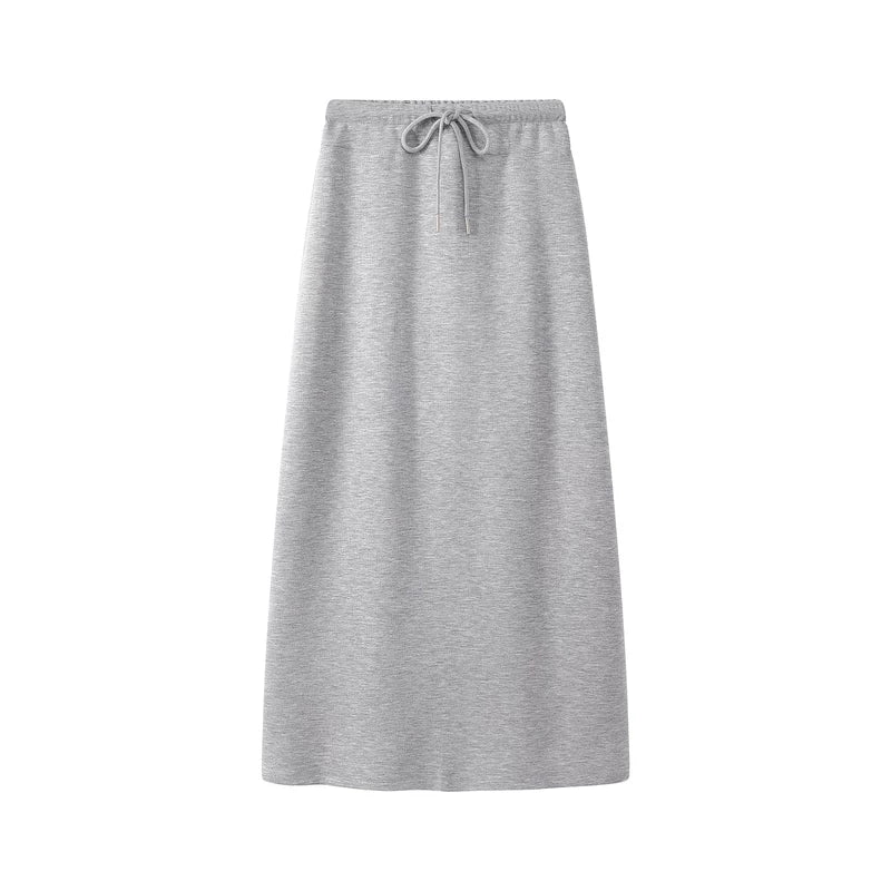 6023446529167,6023446529168,6023446529169, High-Waisted Drawstring Knit Midi Skirt